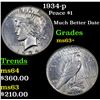 Image 1 : 1934-p Peace Dollar $1 Grades Select+ Unc