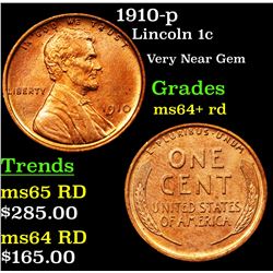 1910-p Lincoln Cent 1c Grades Choice+ Unc RD