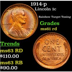 1914-p Lincoln Cent 1c Grades Unc+ RD