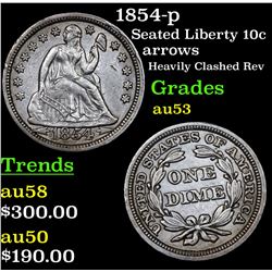 1854-p Seated Liberty Dime 10c Grades Select AU