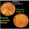 Image 1 : 1929-p Lincoln Cent 1c Grades Select+ Unc RB