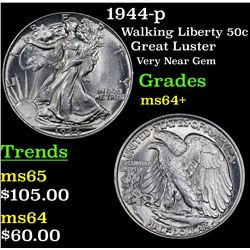 1944-p Walking Liberty Half Dollar 50c Grades Choice+ Unc