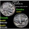 Image 1 : 1937-p Buffalo Nickel 5c Grades GEM+ Unc