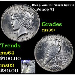 1925-p Vam 1aF 'Worm Eye' R5 Peace Dollar $1 Grades Select+ Unc
