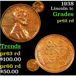 Proof 1938 Lincoln Cent 1c Grades Select proof RD