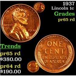 Proof 1937 Lincoln Cent 1c Grades Gem Proof Red