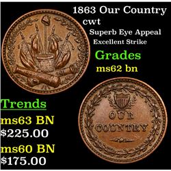 1863 Our Country Civil War Token 1c Grades Select Unc BN