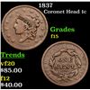 Image 1 : 1837 Coronet Head Large Cent 1c Grades f+
