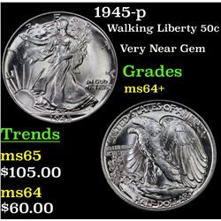 1945-p Walking Liberty Half Dollar 50c Grades Choice+ Unc