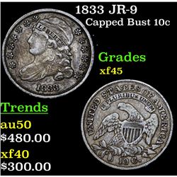 1833 JR-9 Capped Bust Dime 10c Grades xf+