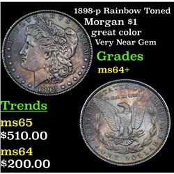 1898-p Rainbow Toned Morgan Dollar $1 Grades Choice+ Unc