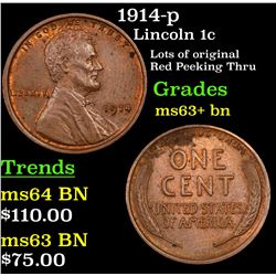 1914-p Lincoln Cent 1c Grades Select+ Unc BN