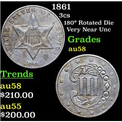 1861 Three Cent Silver 3cs Grades Choice AU/BU Slider