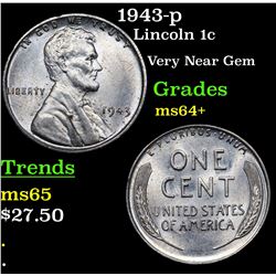 1943-p Lincoln Cent 1c Grades Choice+ Unc