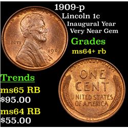 1909-p Lincoln Cent 1c Grades Choice+ Unc RB