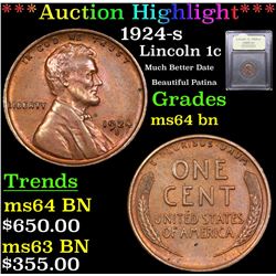 ***Auction Highlight*** 1924-s Lincoln Cent 1c Graded Choice Unc BN By USCG (fc)