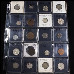 Page of 20 Mixed coins Jefferson 5c, Braided Hair 1c, Washington 25c, Liberty 5c, Indian 1c, Lincoln