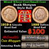 Image 1 : Mixed small cents 1c orig shotgun roll, 1919-s Wheat Cent, 1899 Indian Cent other end, McDonalds Wra