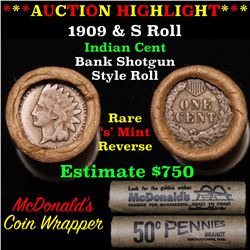 ***Auction Highlight*** Indian 1c Shotgun Roll, 1909 end, KEY date 's' mint on the other, Wow! (fc)
