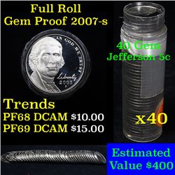 Proof 2007-s Jefferson nickel 5c roll, 40 pieces