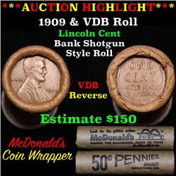 Lincoln Wheat cent 1c orig roll, 1909 end, VDB other end