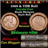 Image 1 : Lincoln Wheat cent 1c orig roll, 1909 end, VDB other end