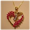 Image 1 : NEW 14K GOLD REAL RUBY DIAMOND HEART PENDANT NECKLACE