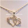 Image 3 : NEW 14K GOLD TWO HEARTS ROSE FLOWER PENDANT JEWELRY 1G