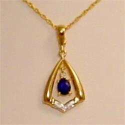 14K GOLD GENUINE SAPPHIRE & DIAMOND PENDANT NECKL