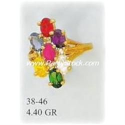 14K SOLID GOLD & MULTI LAB CREATED GEM CZ RING, 4