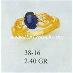 14K GOLD & LAB CREATED BLUE SAPPHIRE & CZ RING, 2
