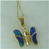 Image 2 : 14K GOLD LAB CREATED OPAL MONARCH BUTTERFLY NECKL