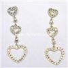 Image 1 : SOLID 14K GOLD 3 HEART EARRINGS! DANGLE 2 INCHES!