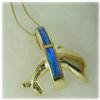 Image 1 : 14K GOLD! LAB CREATED OPAL DOLPHIN NECKLACE BEACH