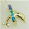Image 4 : 14K GOLD! LAB CREATED OPAL DOLPHIN NECKLACE BEACH