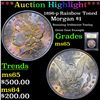 Image 1 : ***Auction Highlight*** 1896-p Rainbow Toned Morgan Dollar $1 Graded GEM Unc By USCG (fc)