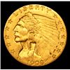 Image 2 : ***Auction Highlight*** 1908-p Gold Indian Quarter Eagle $2 1/2 Graded Select Unc By USCG (fc)