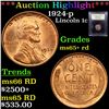Image 1 : ***Auction Highlight*** 1924-p Lincoln Cent 1c Graded Gem+ Unc RD By USCG (fc)