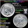 Image 1 : ***Auction Highlight*** 1921-p Peace Dollar $1 Graded Choice+ Unc By USCG (fc)