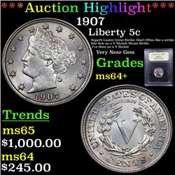 ***Auction Highlight*** 1907 Liberty Nickel 5c Graded Choice+ Unc By USCG (fc)