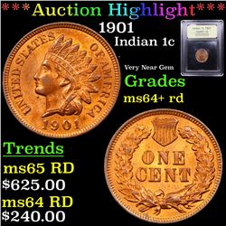 ***Auction Highlight*** 1901 Indian Cent 1c Graded Choice+ Unc RD By USCG (fc)