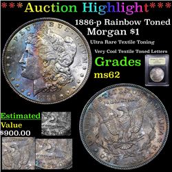 ***Auction Highlight*** 1886-p Rainbow Toned Morgan Dollar $1 Graded Select Unc By USCG (fc)