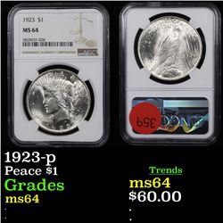 NGC 1923-p Peace Dollar $1 Graded ms64 By NGC