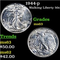 1944-p Walking Liberty Half Dollar 50c Grades Select Unc