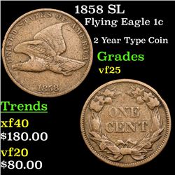 1858 SL Flying Eagle Cent 1c Grades vf+