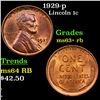 Image 1 : 1929-p Lincoln Cent 1c Grades Select+ Unc RB