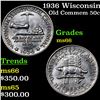 Image 1 : 1936 Wisconsin Old Commem Half Dollar 50c Grades GEM+ Unc