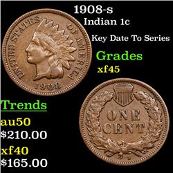 1908-s Indian Cent 1c Grades xf+