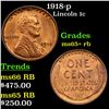 Image 1 : 1918-p Lincoln Cent 1c Grades Gem+ Unc RB