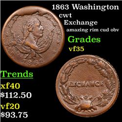 1863 Washington Civil War Token 1c Grades vf++